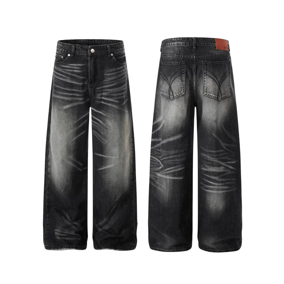 Gradient Cat Whisker Heavy-Wash Baggy Wide-Leg Jeans