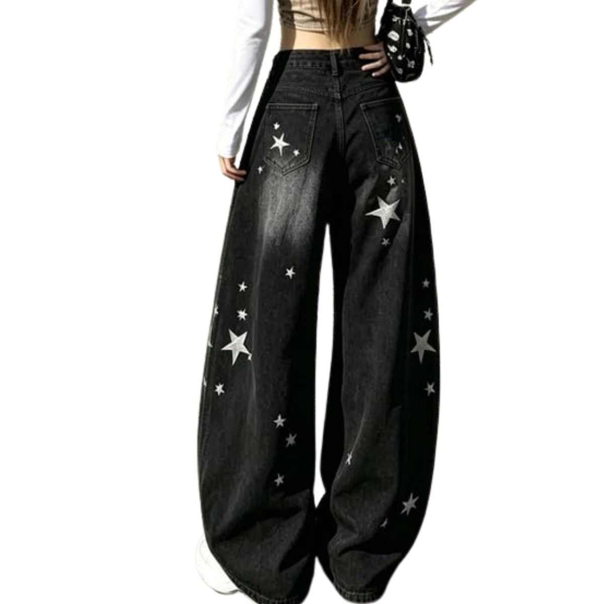 Women's Y2K Star Print Low-Rise Barrel Jeans