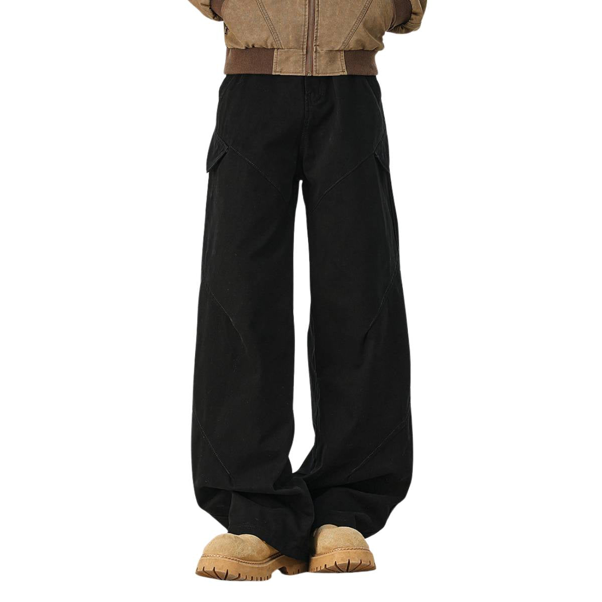 Washed Solid Wide Relaxed Workwear Pants