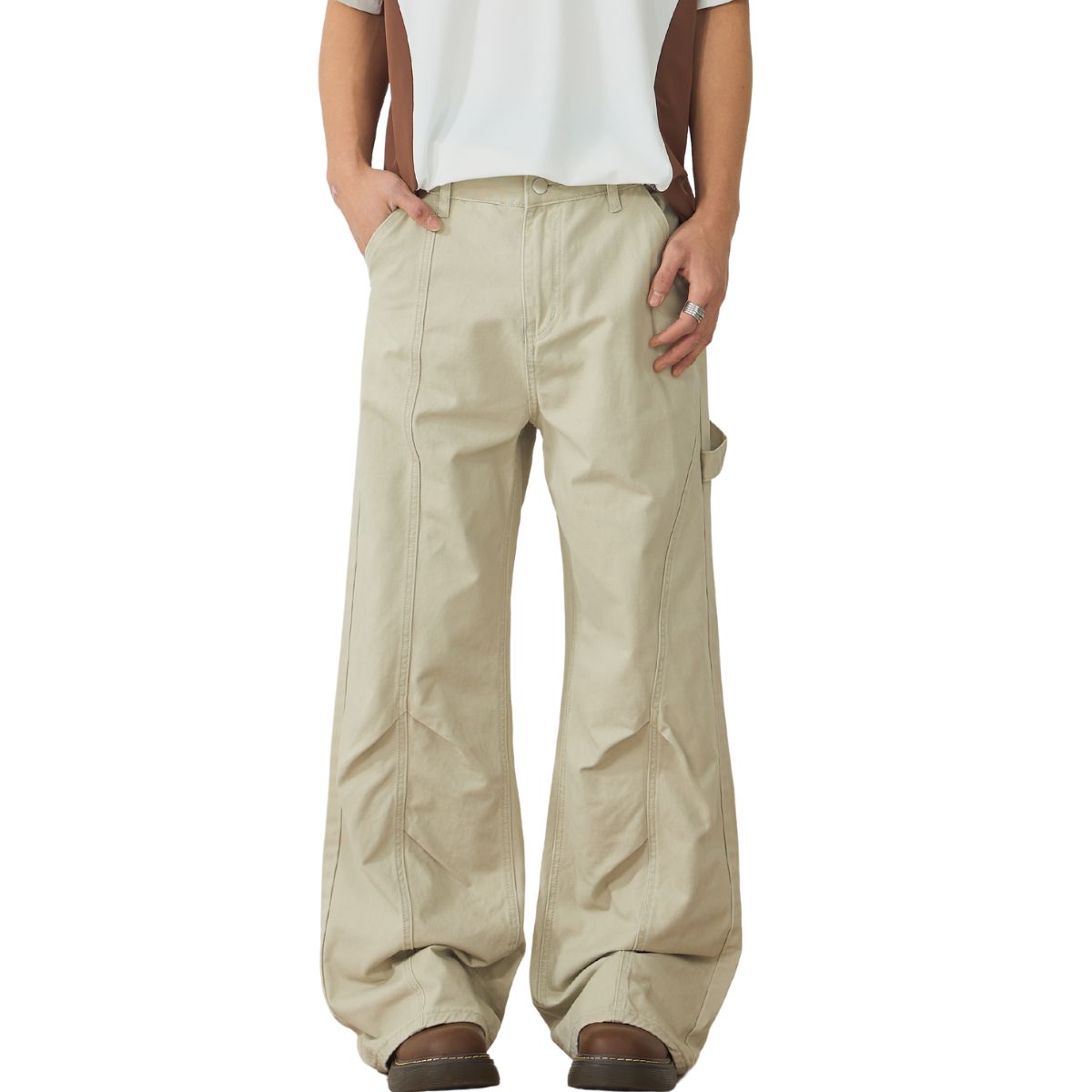 Loose Fit Front Seam Pleated Pants