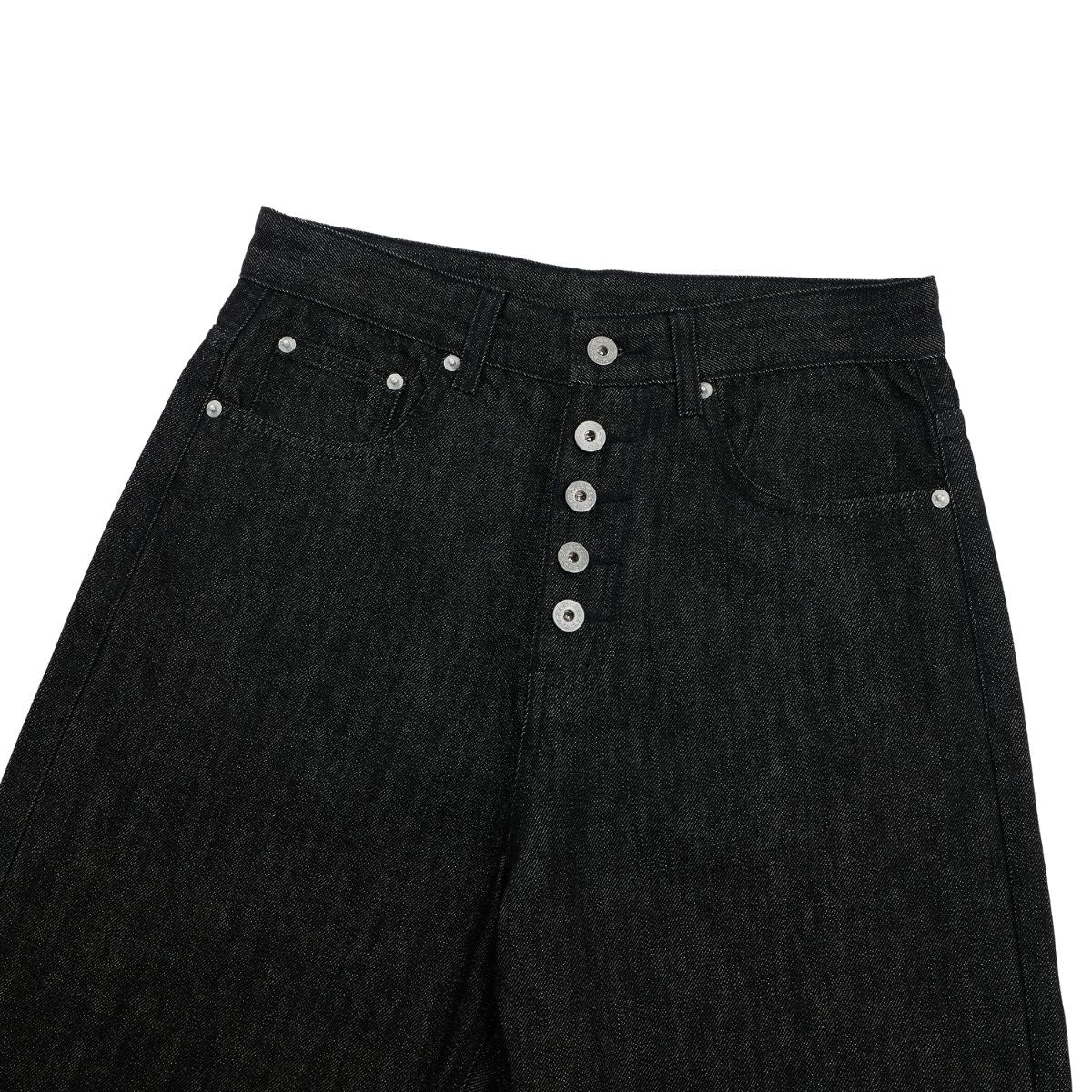 Raw Denim Jeans With Wheat‑Engraved Buttons