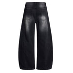 Vintage Washed Curved Loose Wide-Leg Jeans