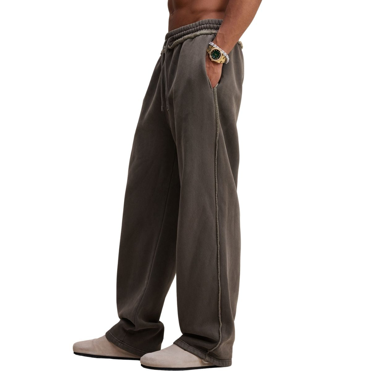 Raw Edge Straight Leg Fleece Sweatpants