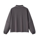 V‑Neck Color‑Contrast Hem Adjustable Drawstring Elastic Polo Sweatshirt