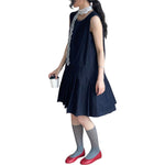 Loose-Fit Pleated Denim Mini Dress