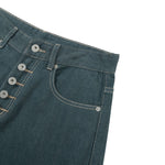Raw Denim Jeans with Teal Multi‑Button Fly Design