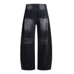 Washed Whiskered Balloon Fit Denim Jeans