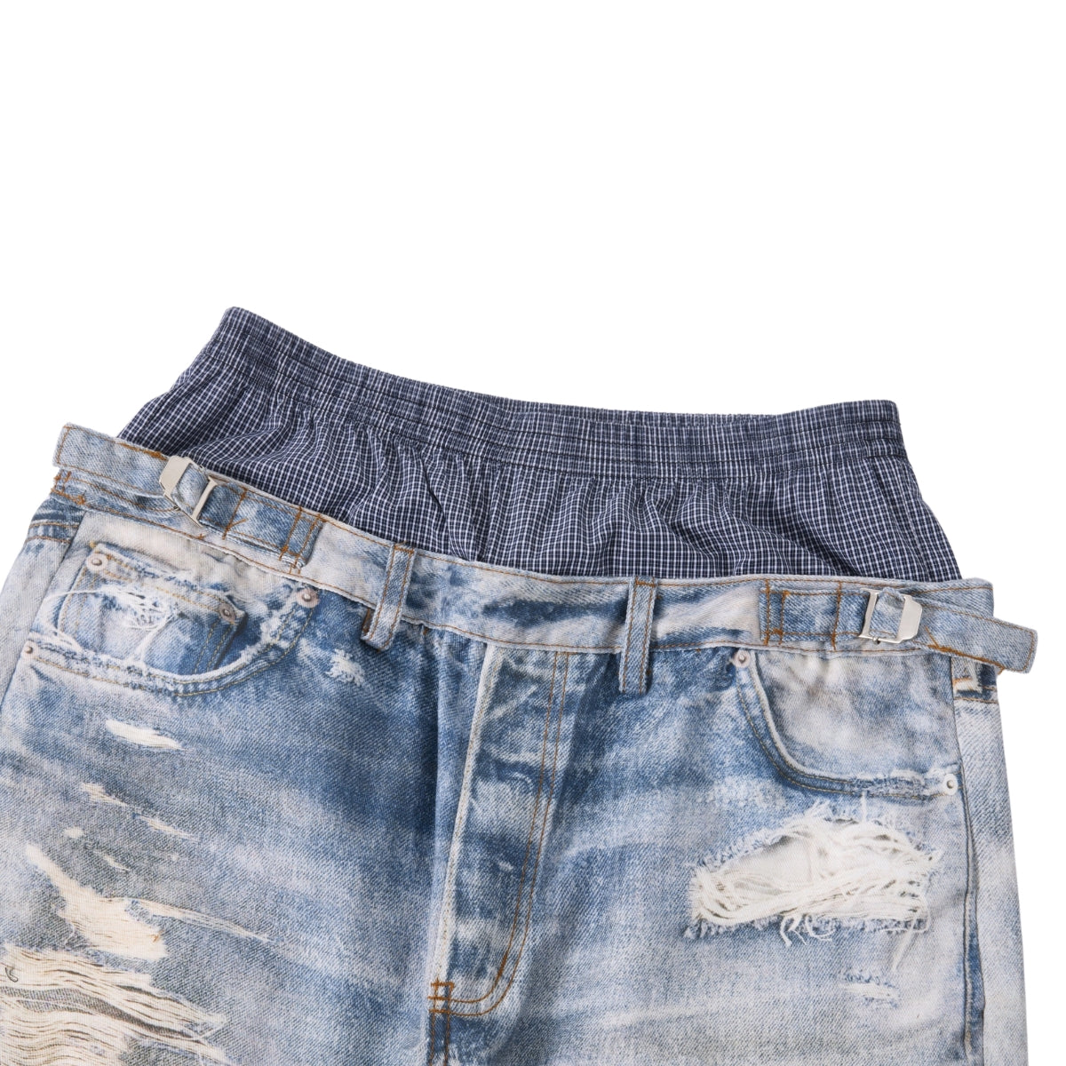 West Coast Double Waist Denim Texture Wide Leg Pants