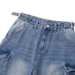 Pleated Vintage Wash Denim Baggy Jeans