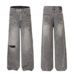 Smoky Gray Distressed Wide-Leg Jeans