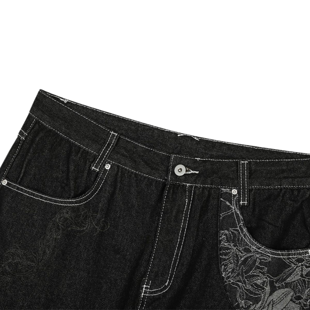 Men's Embroidered Denim Wide Leg Pants Street Vibe Unique Pockets