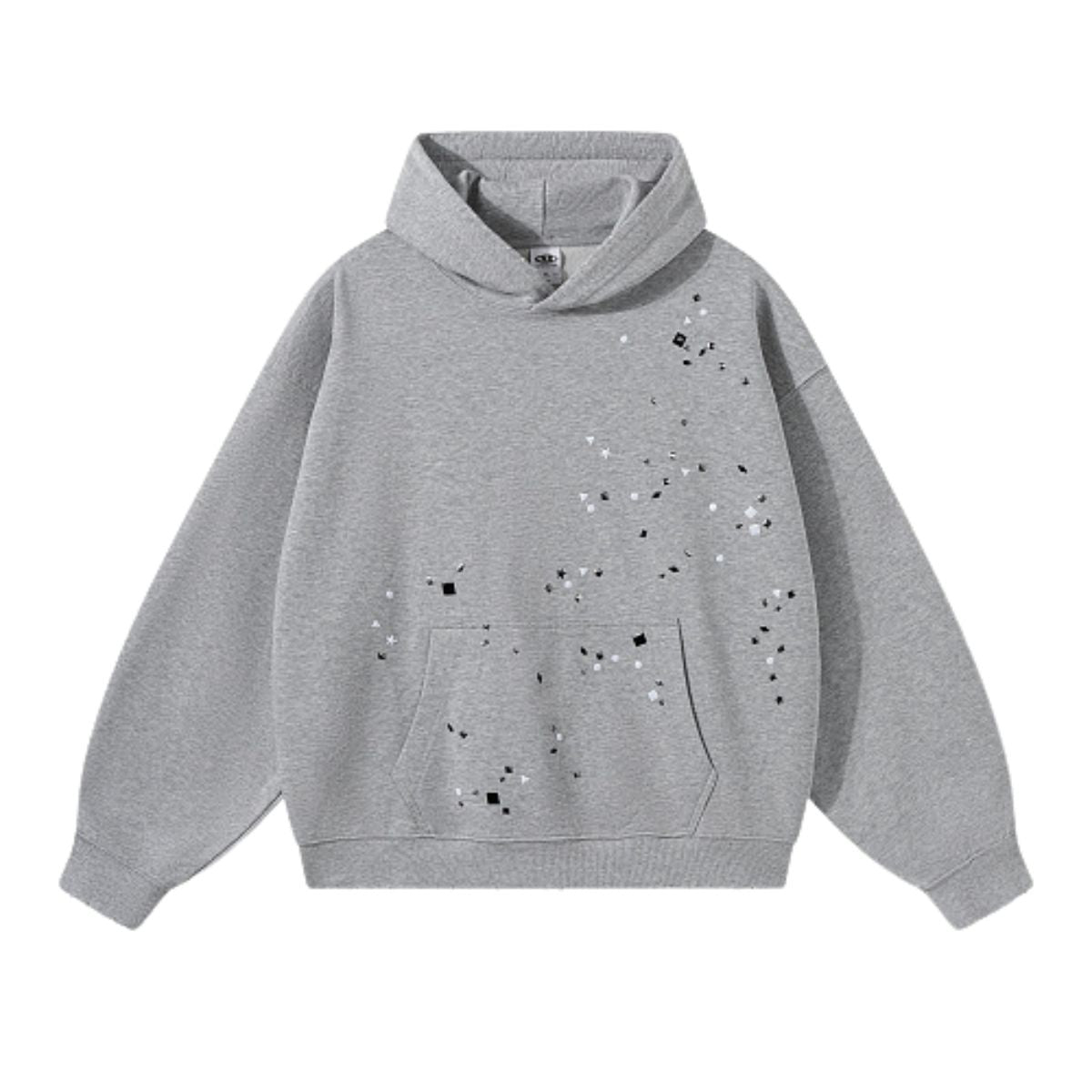 Retro Punk Metal Heat Transfer Patch Rivet Boxy Cut Hooded Sweatshirt