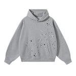Retro Punk Metal Heat Transfer Patch Rivet Boxy Cut Hooded Sweatshirt