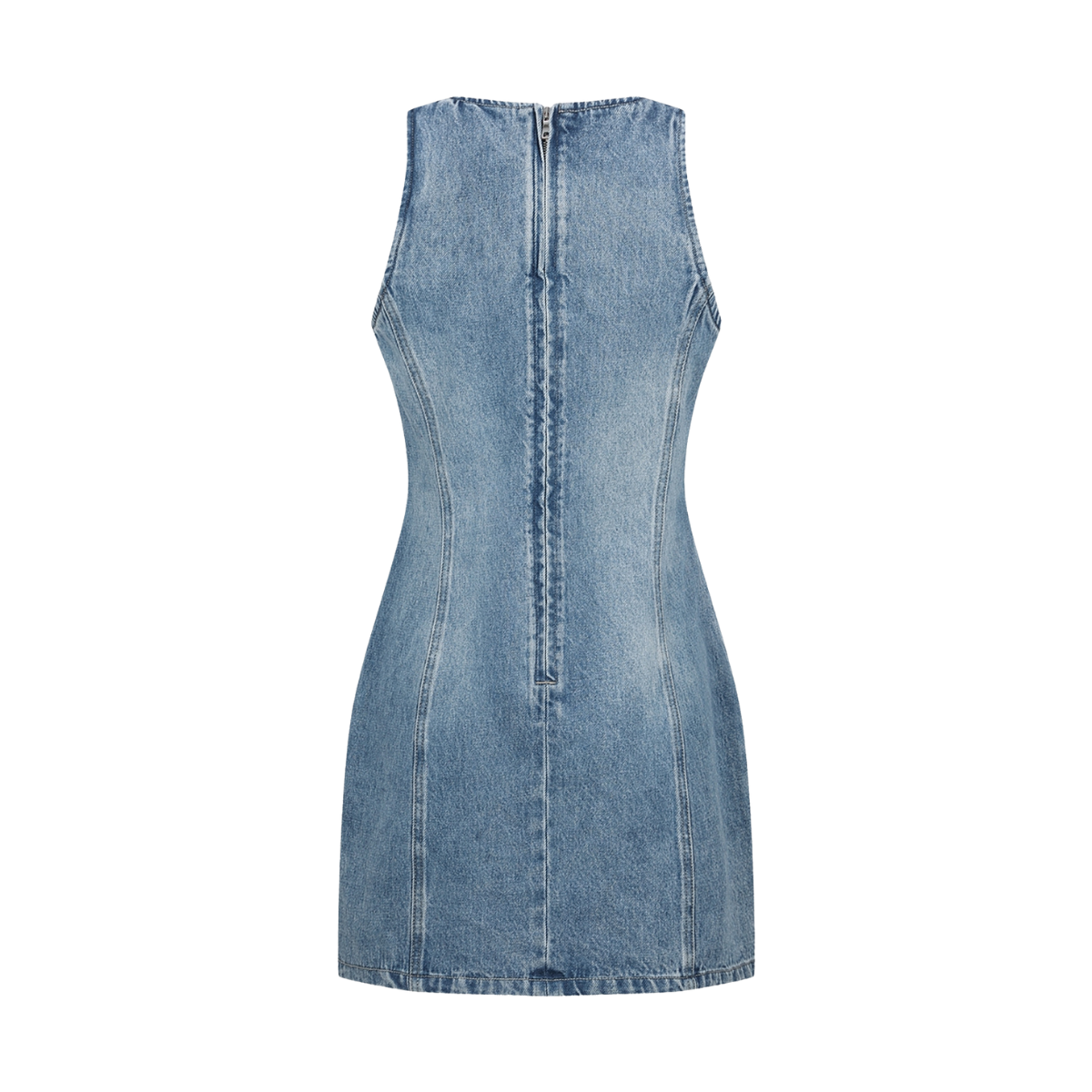 Rhinestone-Embellished Sleeveless Denim Mini Dress
