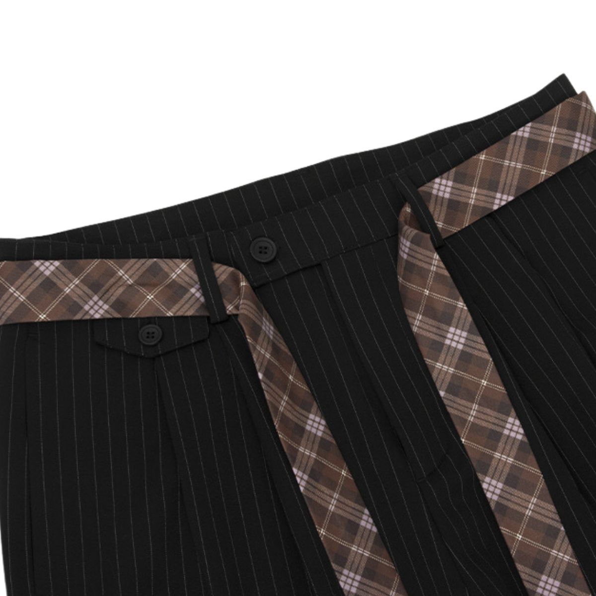 Washed Stripe Plaid Belt Relaxed Pants