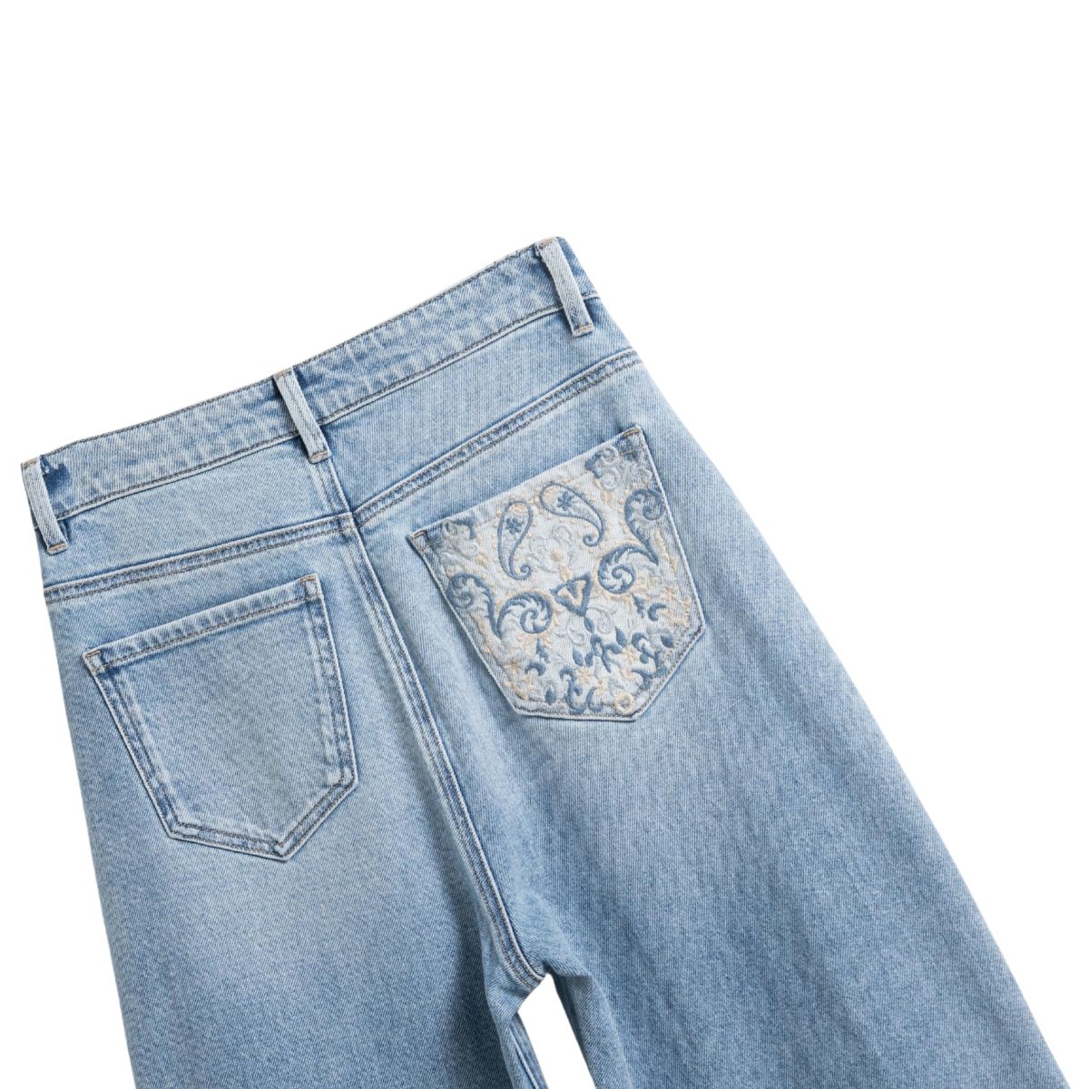 Risen Jeans Raw Hem Embroidered Pearl-Frog Closures Jeans