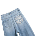 Risen Jeans Raw Hem Embroidered Pearl-Frog Closures Jeans