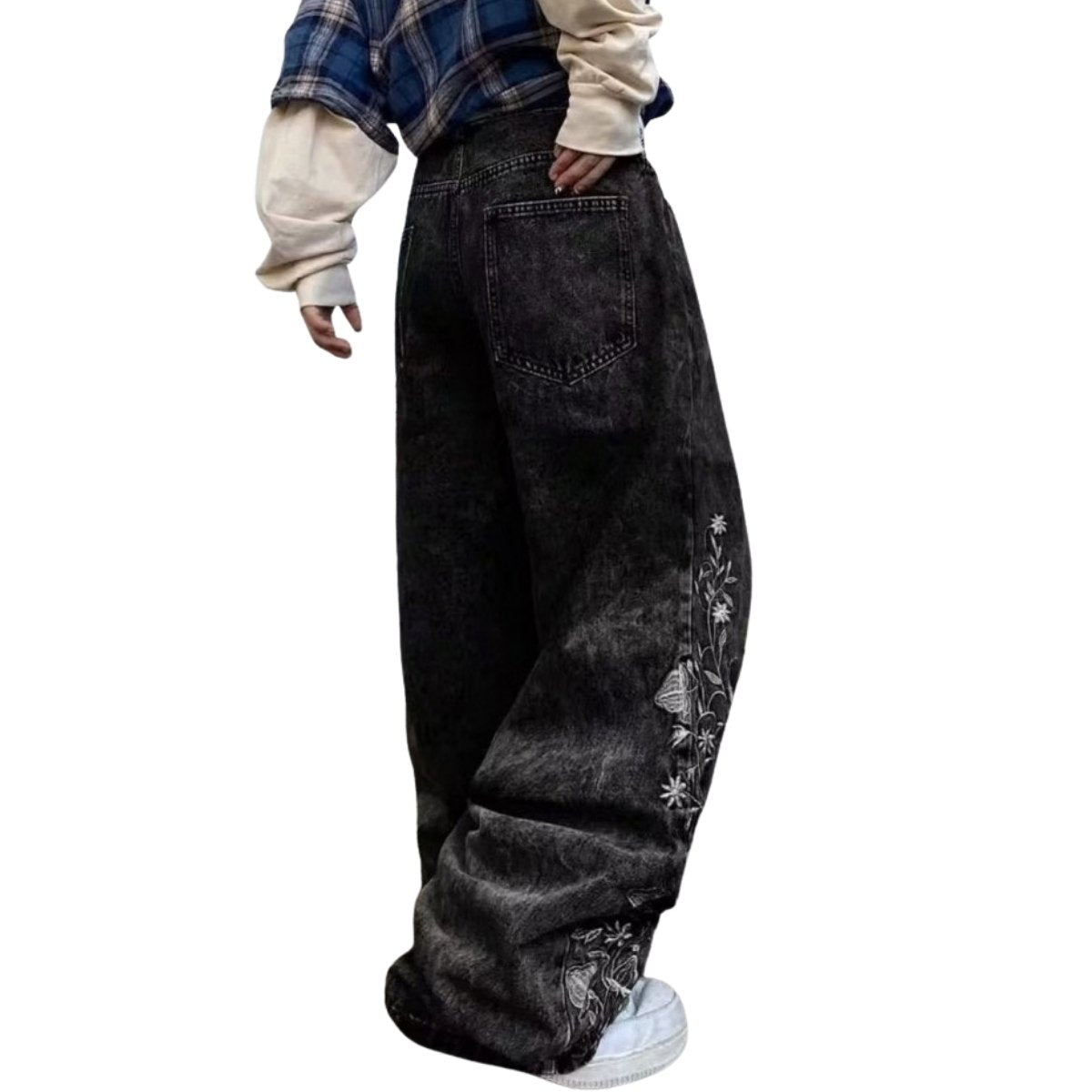 Men’s Y2K Floral Embroidered Baggy Jeans