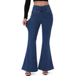 Crossover Waist Stretch Flared Denim Pants