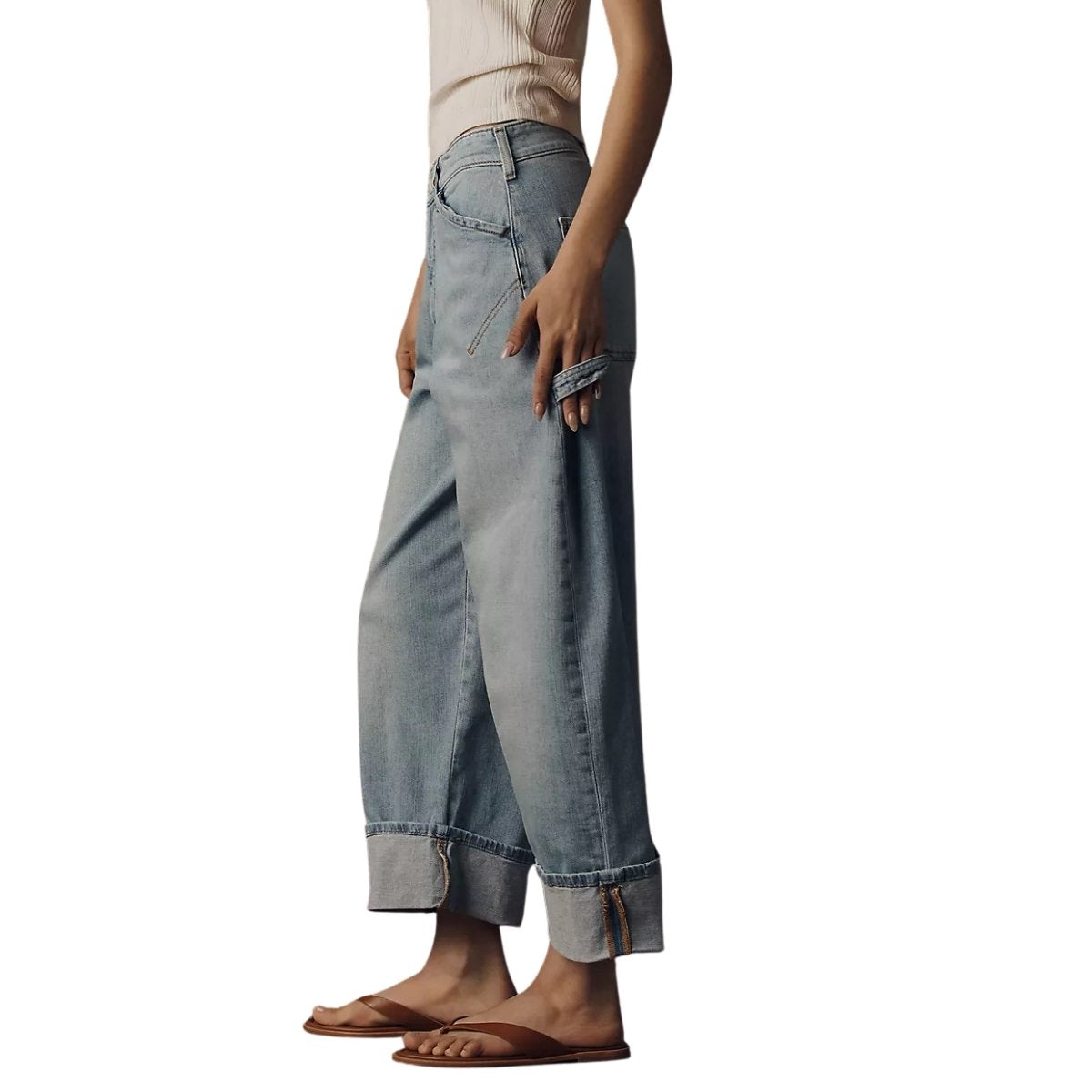 Women's Barrel Wide Leg Cuffed Jeans