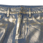 Falda vaquera con bordado de perlas y lavado vintage