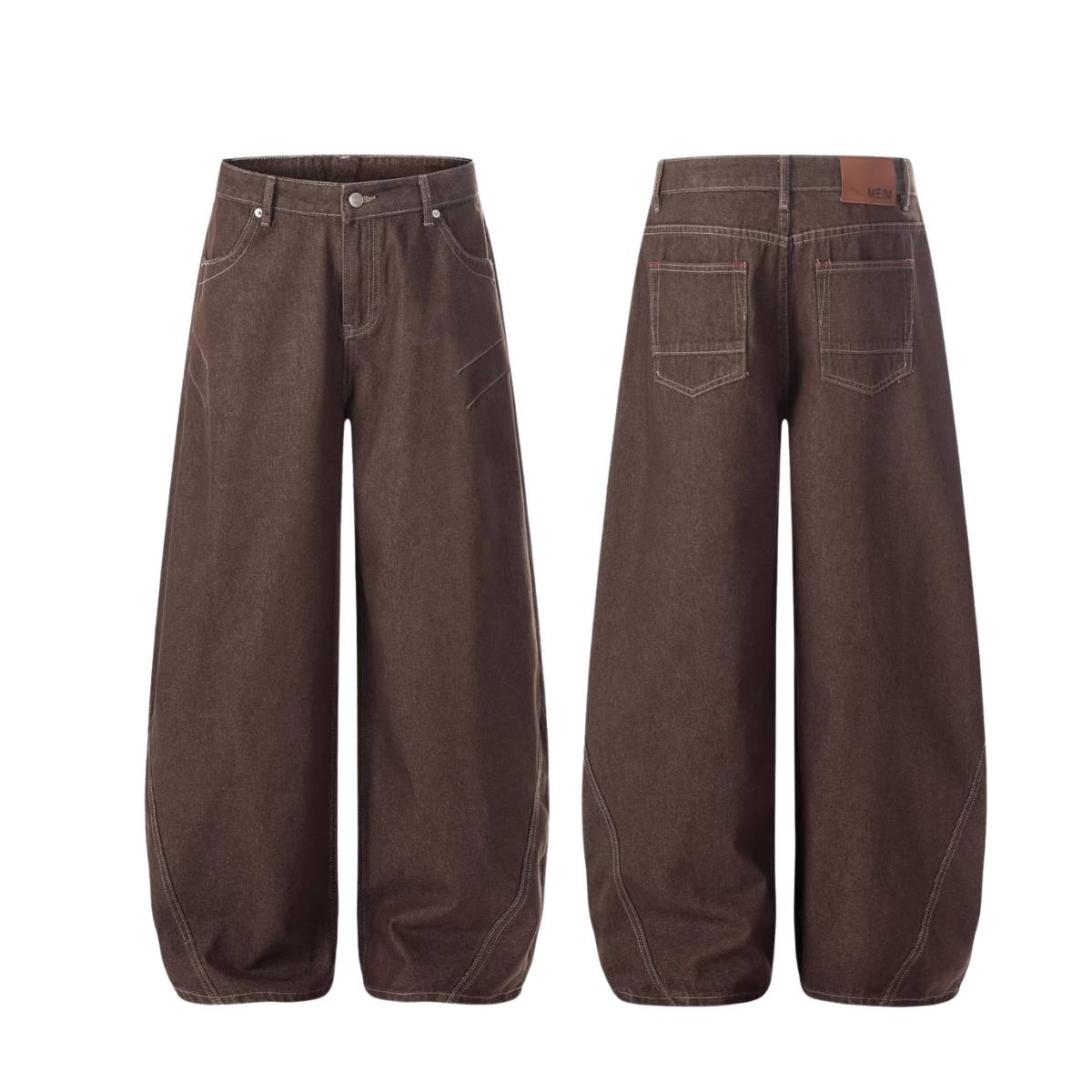 Vintage Washed Curved Seam Baggy Wide-Leg Cargo Jeans