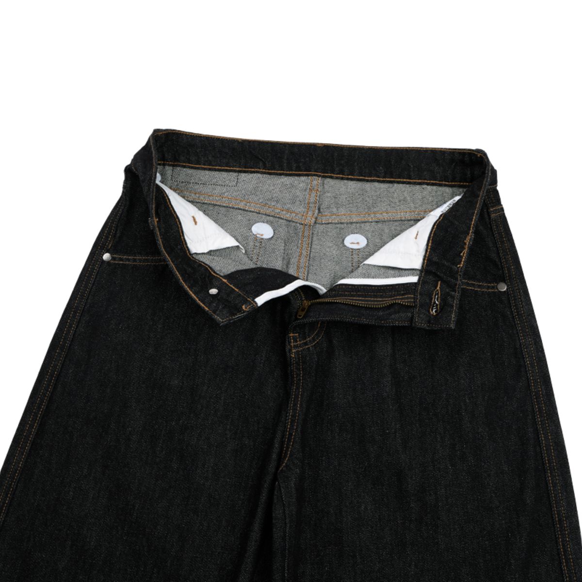 Raw Black Deconstructed Curved Wide‑Leg Jeans