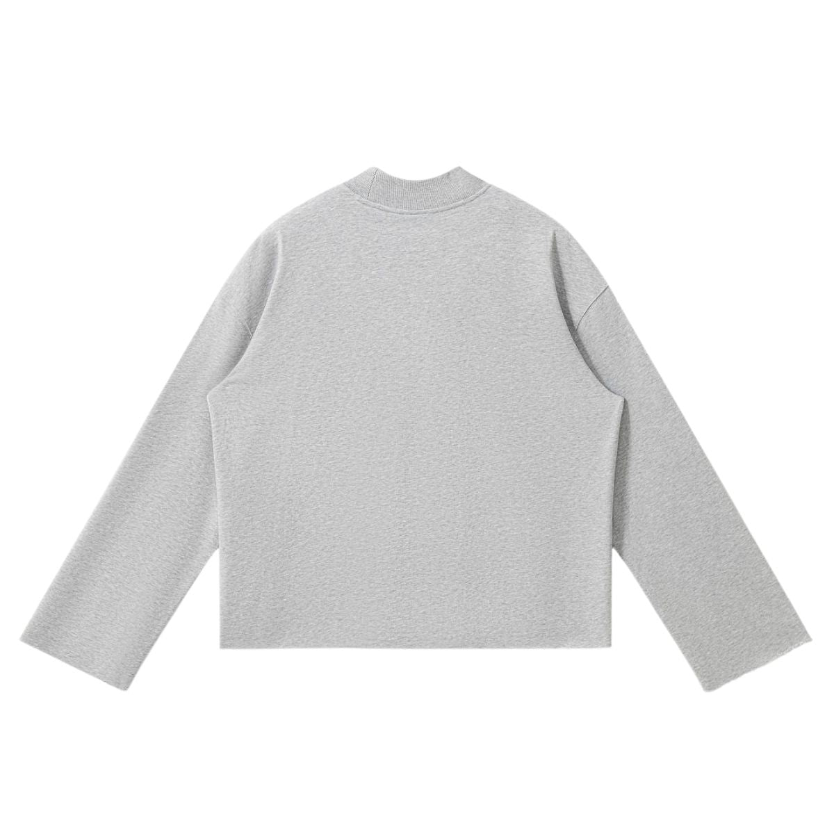 Short‑Wide Mock Neck Sweatshirt With Raw Frayed Loop Hem