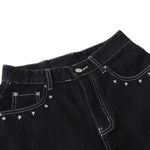 Retro Contrast Heart & Wings Patchwork High Rise Loose Draped Denim Jeans
