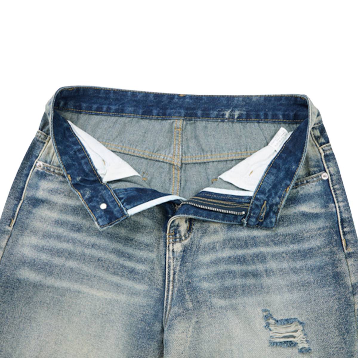 Retro Bleached Ripped Loose Fit Wide Leg Jeans