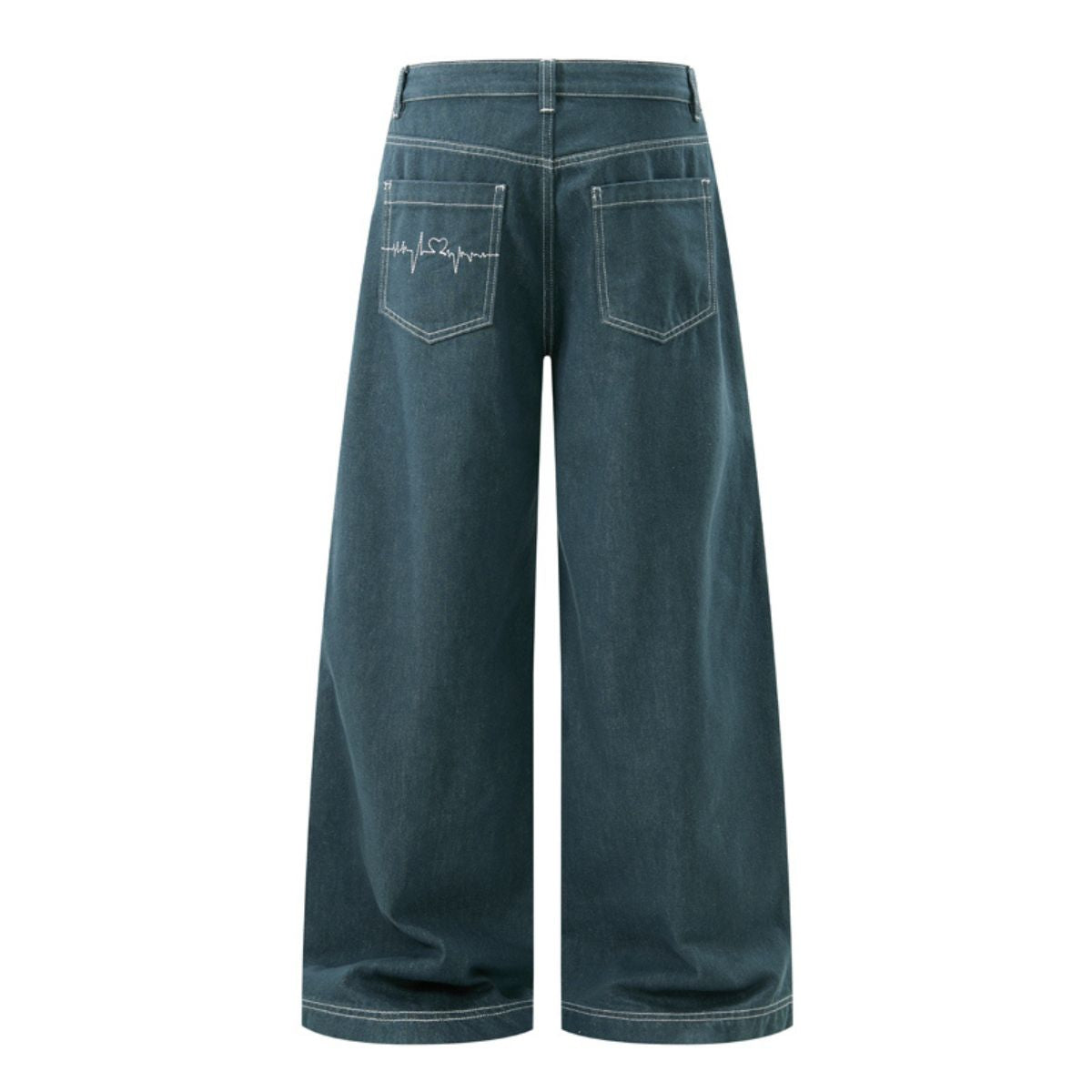 Embroidered Raw Denim Vintage Washed Loose Straight‑Leg Jeans