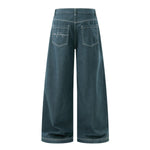 Embroidered Raw Denim Vintage Washed Loose Straight‑Leg Jeans