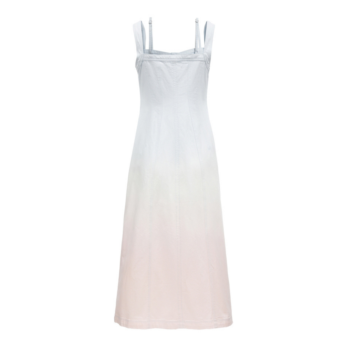 White Ombre Button Front Denim Midi Dress