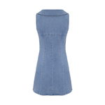 Peter Pan Collar Light Wash Denim Mini Dress