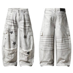 Vintage Wash Star Pattern Baggy Straight Leg Cargo Jeans