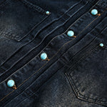 Original Sapphire Turquoise Button Retro Street Loose Washed Distressed Denim Jacket