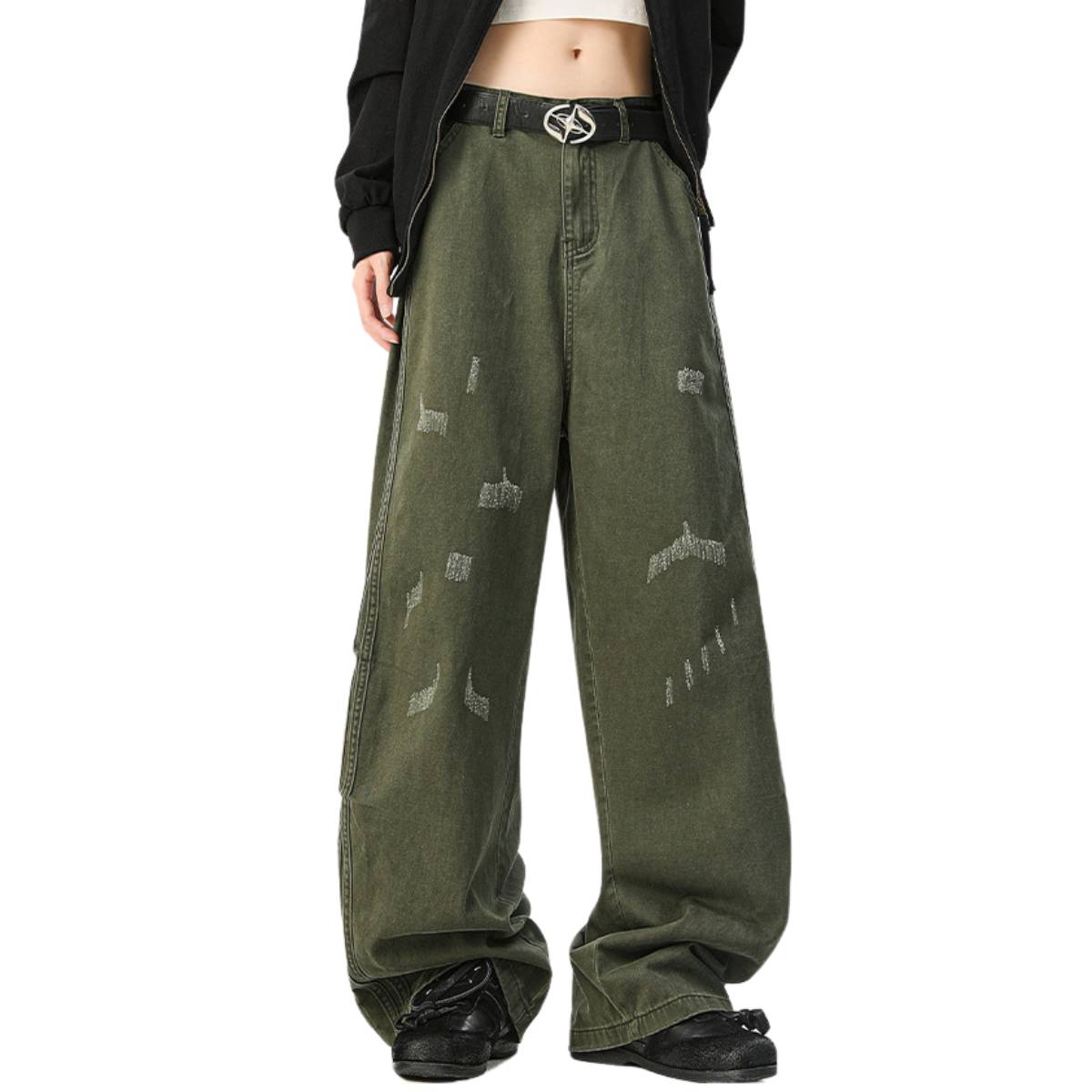 Vintage Striped Corduroy Patchwork Multi-Pocket Relaxed Wide-Leg Cargo Pants