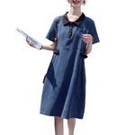 Vestido camisero vaquero de manga corta con patchwork