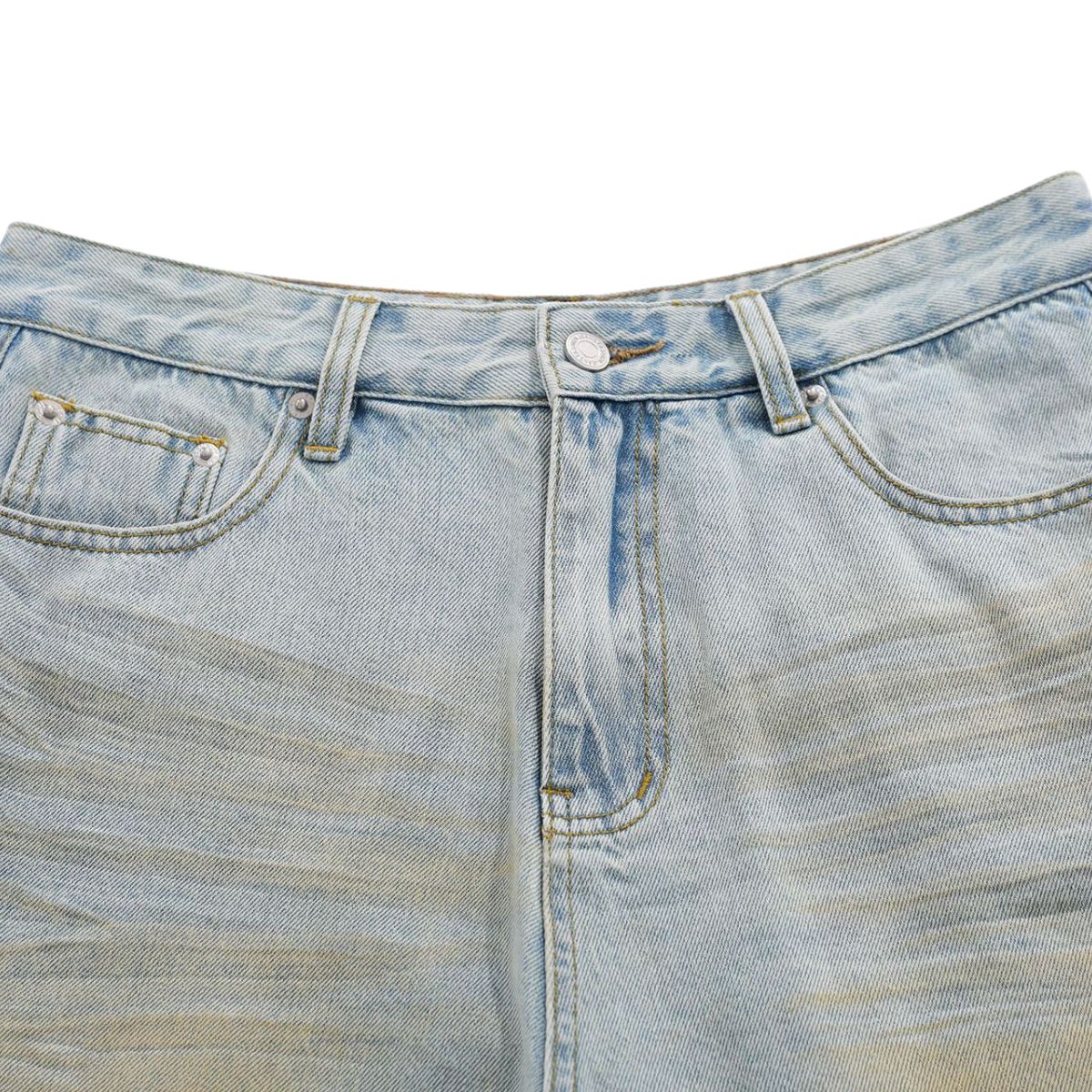 Layered Two-Tone Distressed Denim Bermuda Shorts