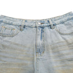 Layered Two-Tone Distressed Denim Bermuda Shorts