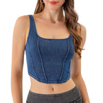 Knit Denim Square Neck Cropped Tank