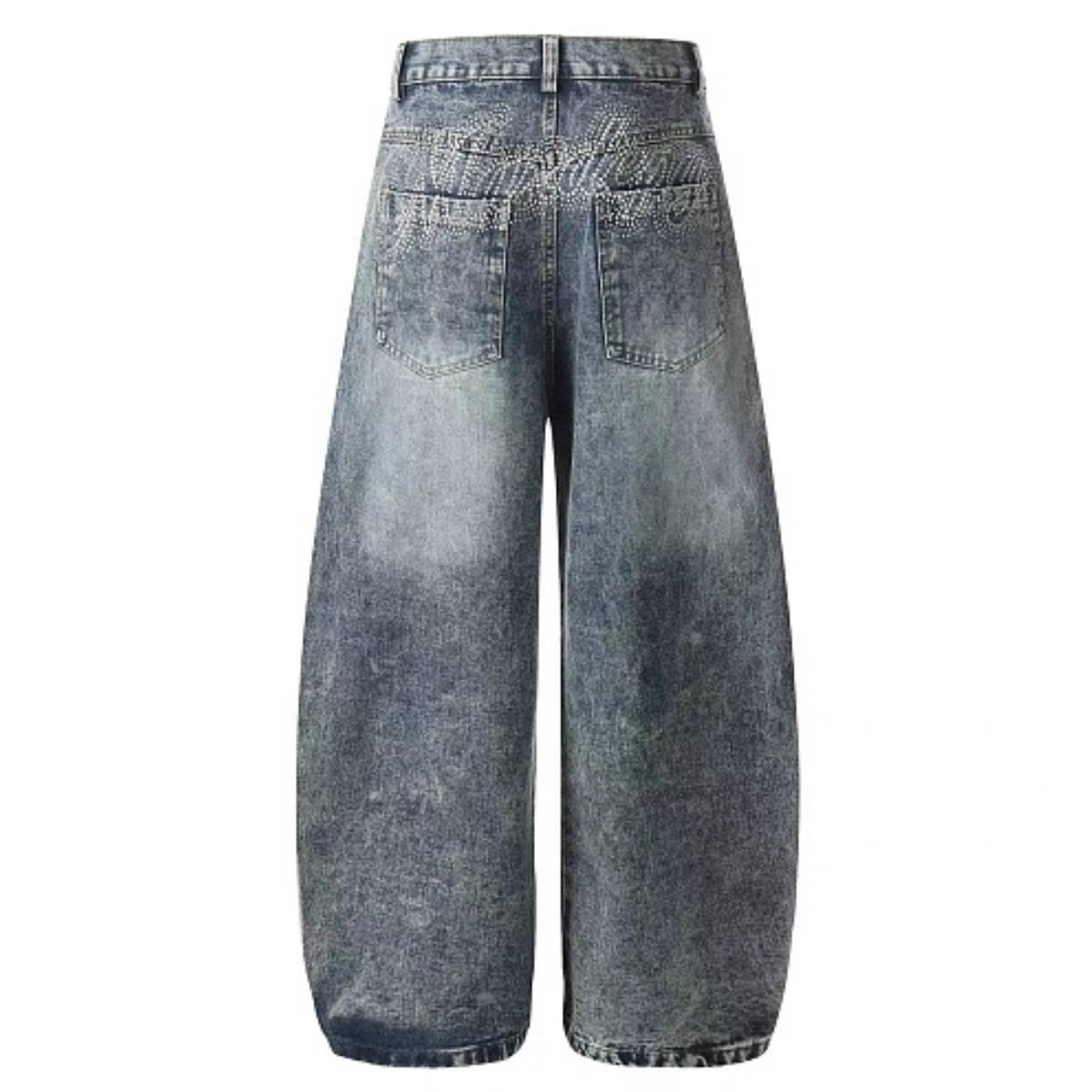 Vintage Embroidered Barrel-Leg Denim Jeans