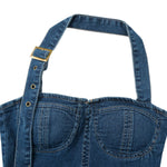 Halter Neck Fitted Denim Midi Dress