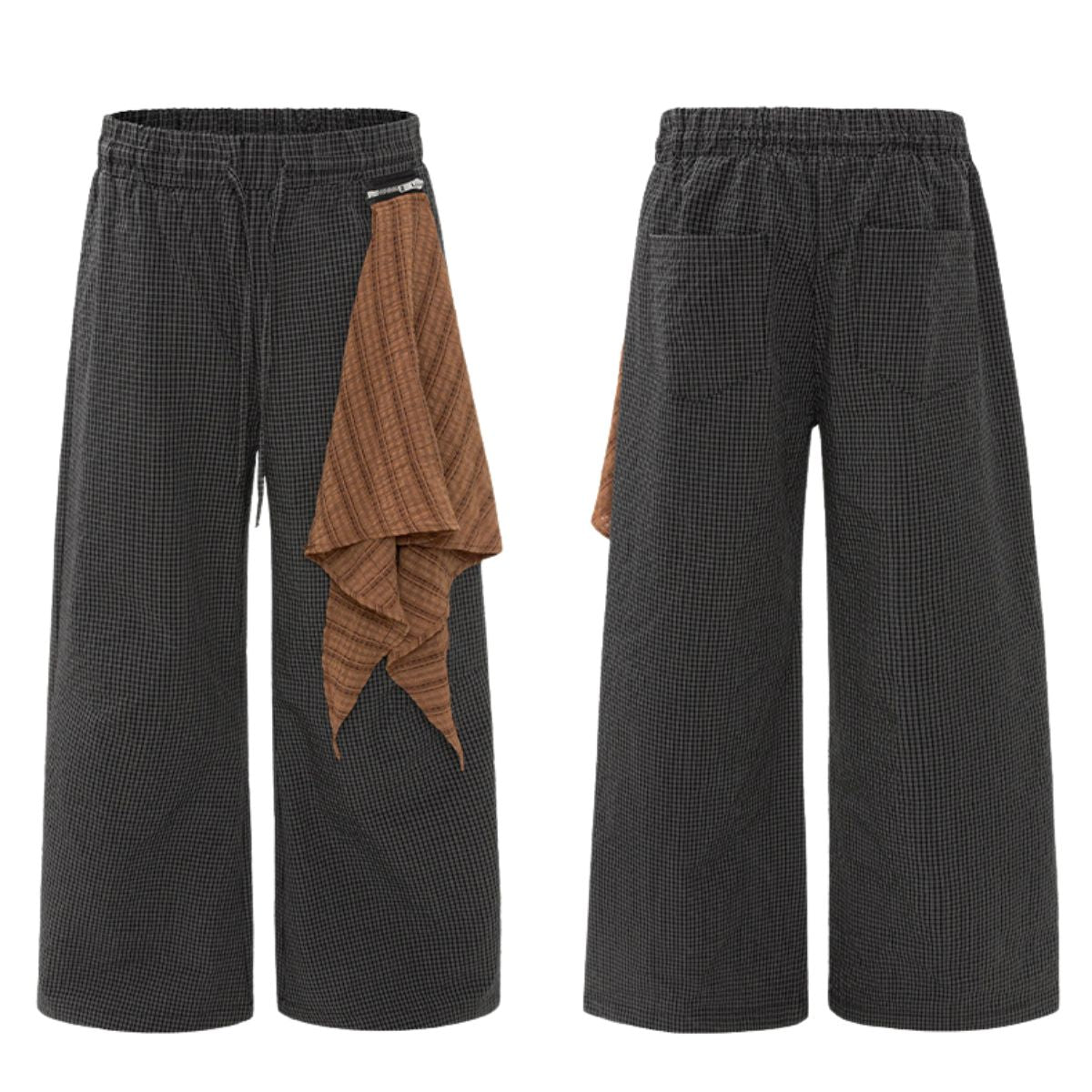 Striped Check Patchwork Relaxed Wide-Leg Lounge Pants