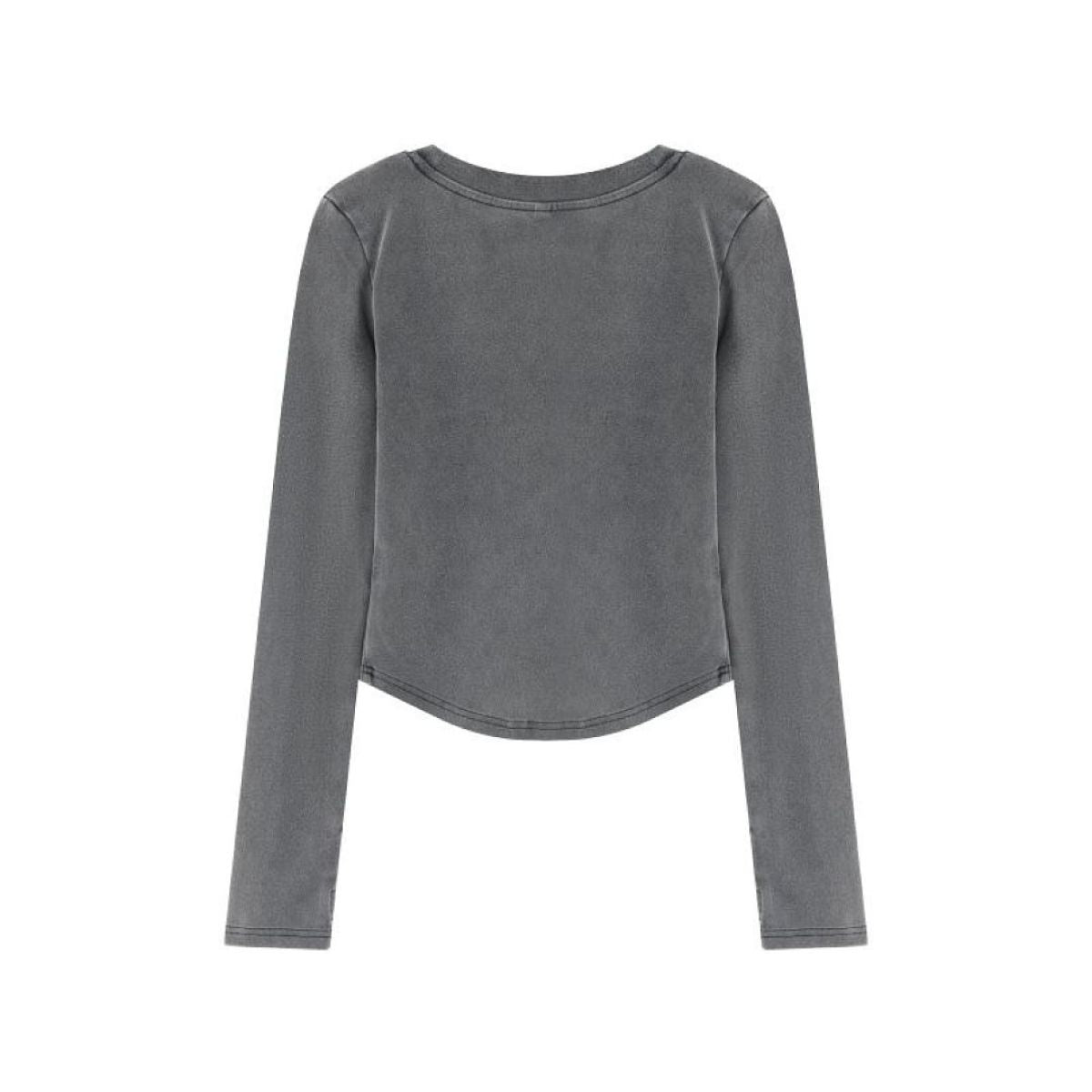 Women's Cotton Snow Wash U Neck Long Sleeve Cropped T-Shirt