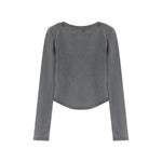 Women's Cotton Snow Wash U Neck Long Sleeve Cropped T-Shirt