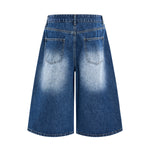 Washed Indigo Relaxed Fit Utility Denim Shorts