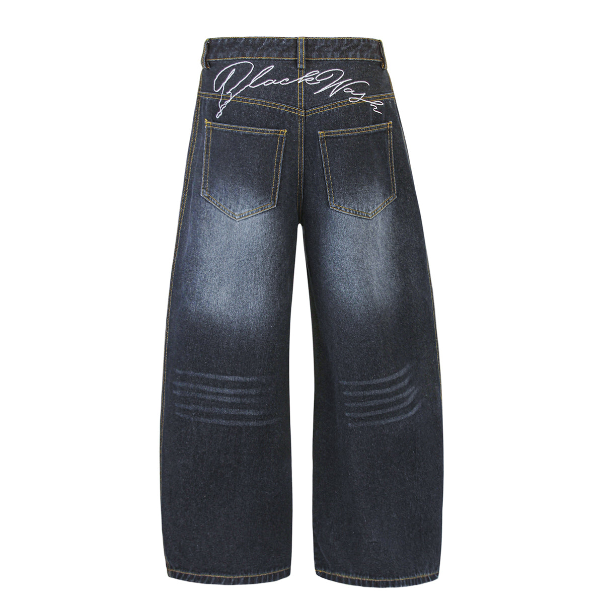 Dark Wash Embroidered Barrel-Leg Jeans