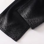Black Wash Leopard-Print Wide-Leg Jeans