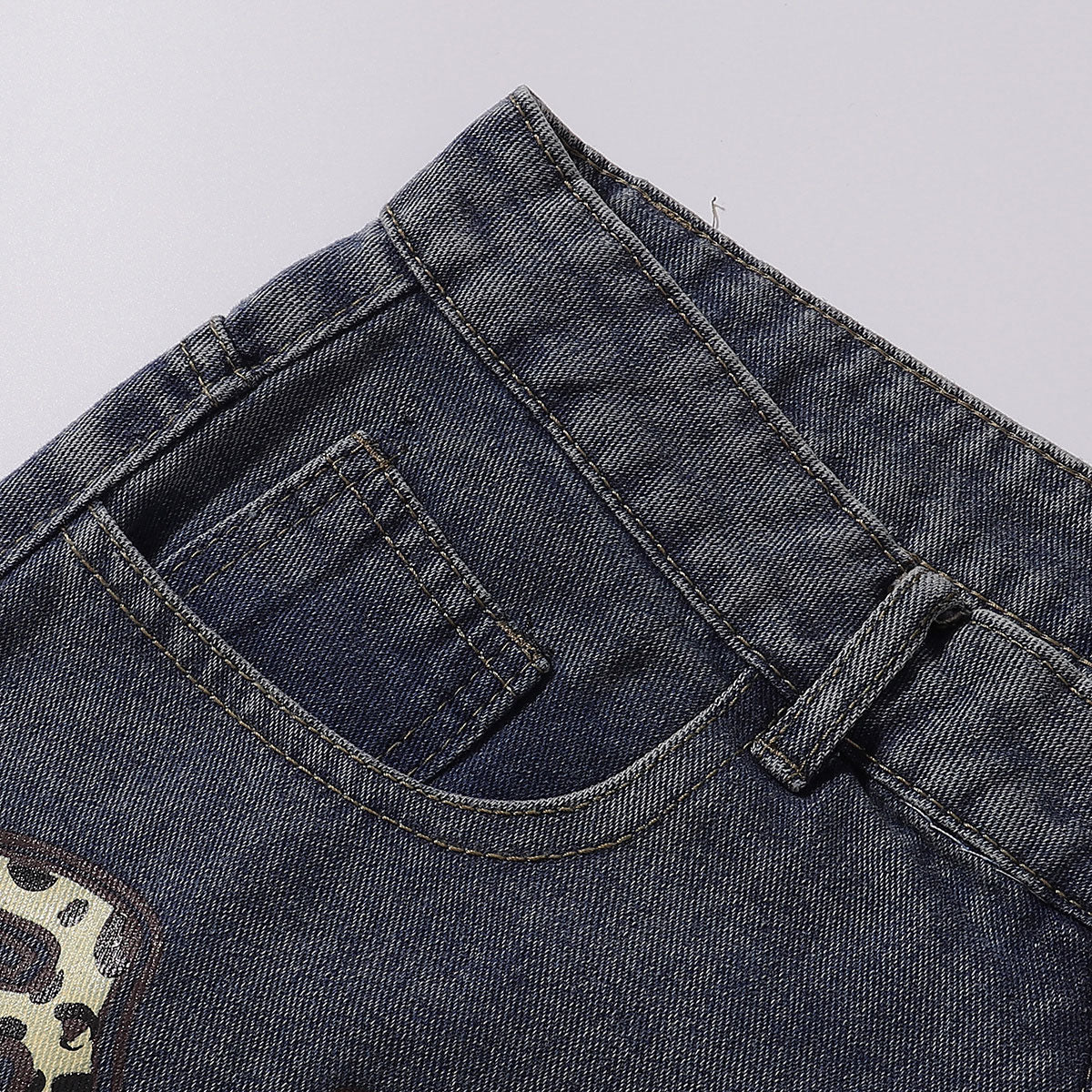 Leopard Star Patch Wide-Leg Denim Jeans